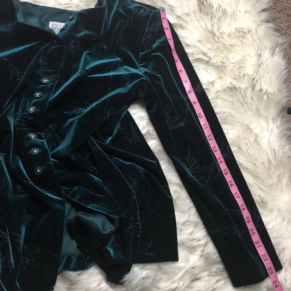 Vintage R&M Richards Petite Dark Green Long Sleeve Velour Holiday Cardigan - Picture 11 of 13